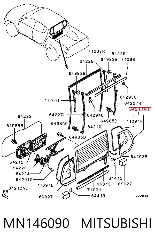 Vidro de carroçaria (da seção de bagagem) direito MN146090 Mitsubishi