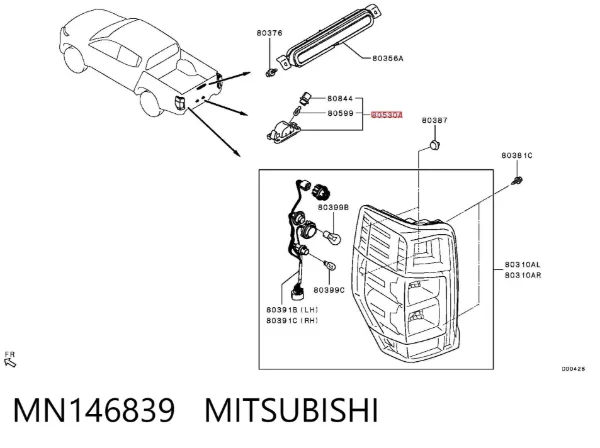 Lanterna da luz de fundo de matrícula traseira MN146839 Mitsubishi