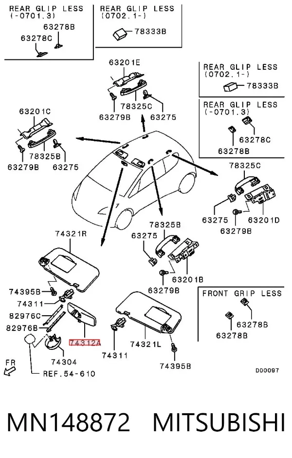 Espelho de salão interno Mitsubishi Colt VI