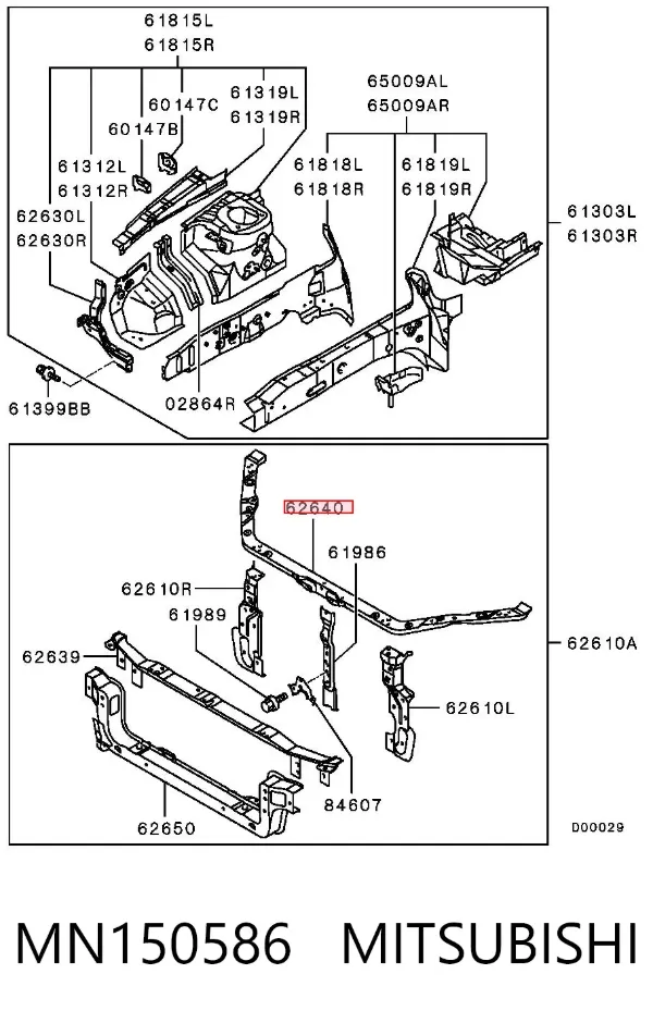 Suporte superior do radiador (painel de montagem de fixação das luzes) MN150586 Mitsubishi