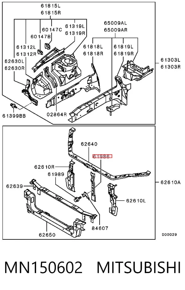 Suporte do radiador vertical (painel de montagem de fixação das luzes) MN150602 Mitsubishi