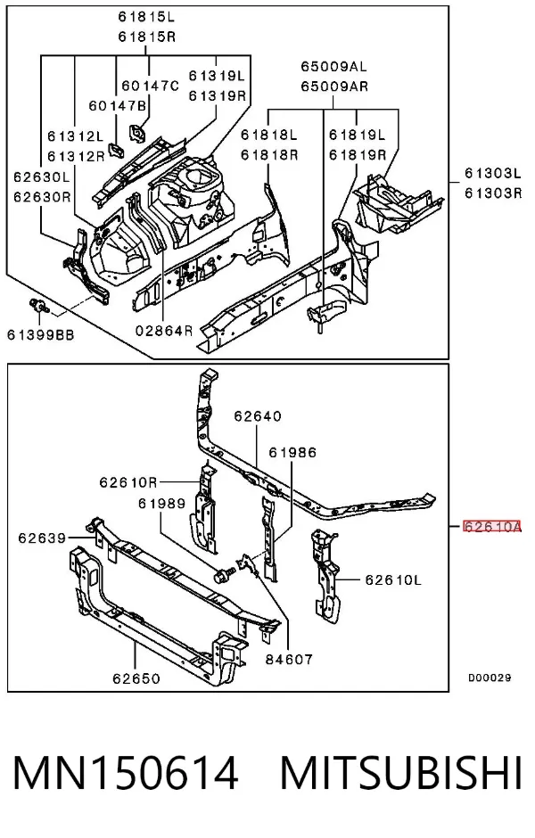 Suporte do radiador montado (painel de montagem de fixação das luzes) MN150614 Mitsubishi