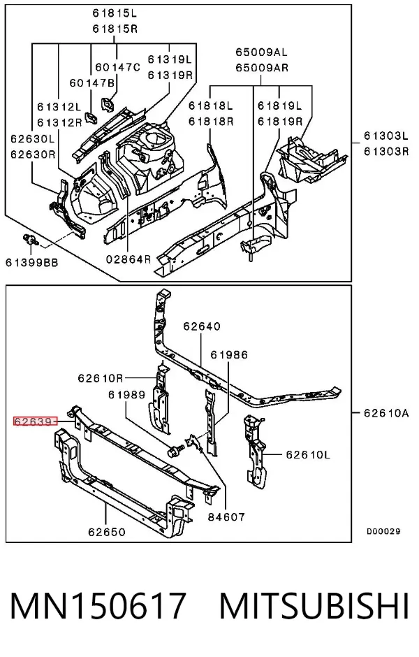 Reforçador inferior de suporte do radiador MN150617 Mitsubishi