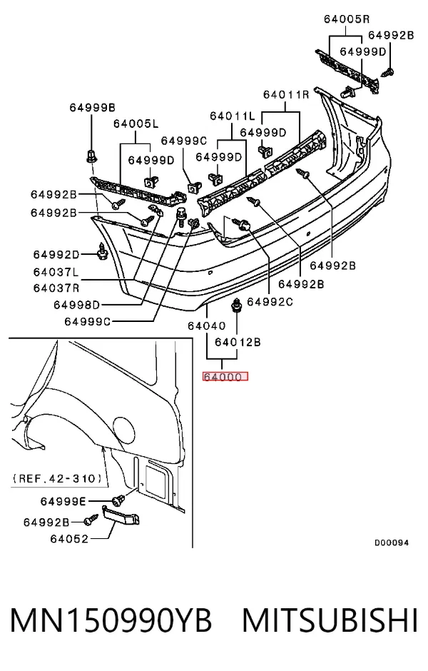 Pára-choque traseiro MN150990YB Mitsubishi