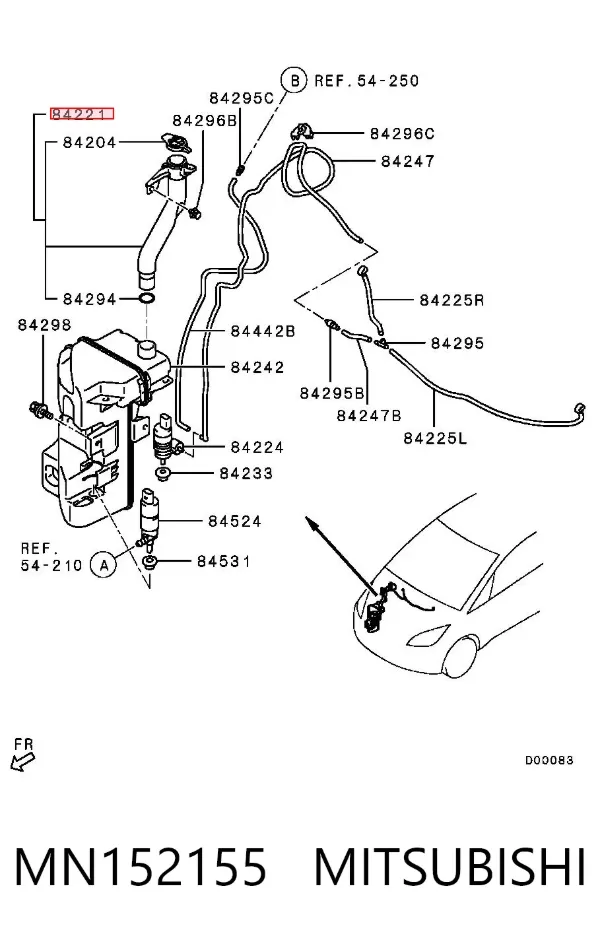 Gargalo do tanque de fluido para lavador MN152155 Mitsubishi