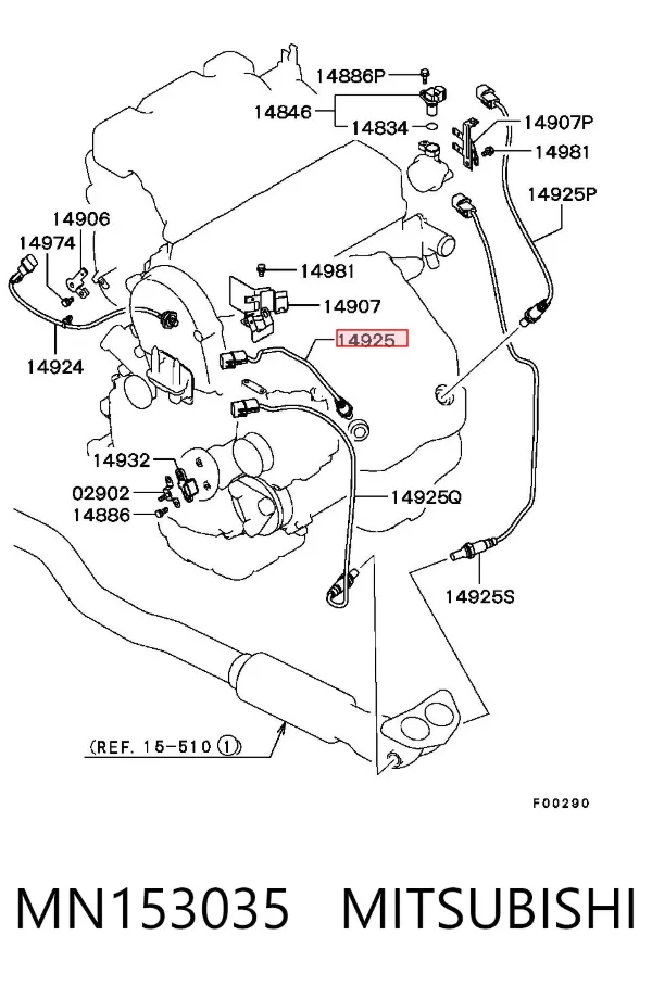 Sonda lambda, sensor direito de oxigênio até o catalisador MN153035 Mitsubishi