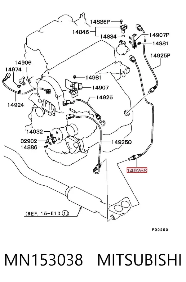 Sonda lambda, sensor esquerdo de oxigênio depois de catalisador MN153038 Mitsubishi