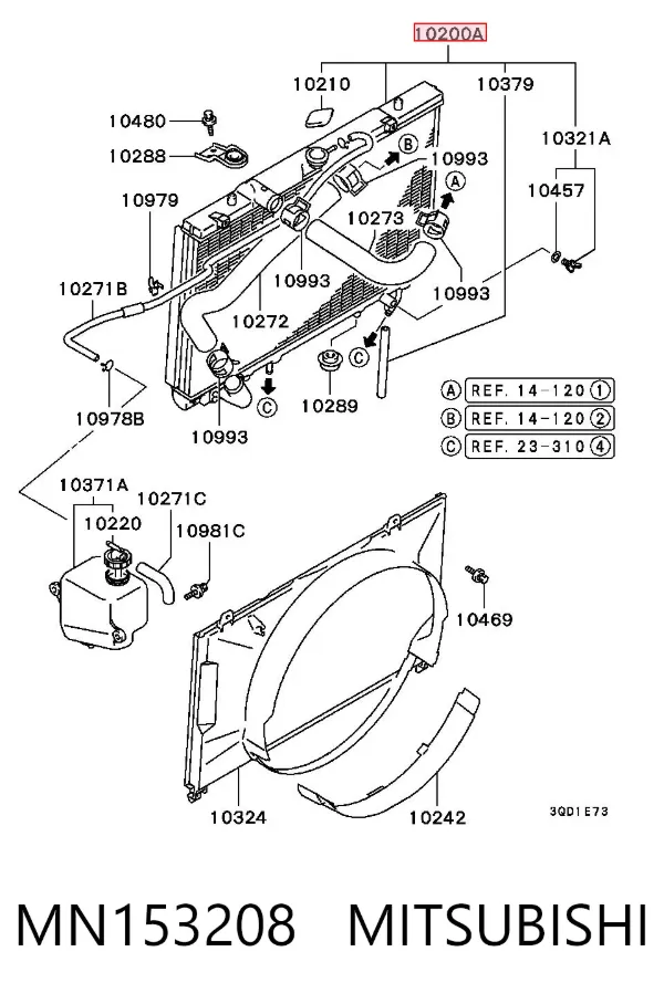 Radiador de esfriamento de motor MN153208 Mitsubishi