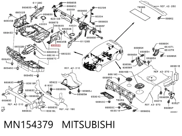 Proteção de motor esquerdo MN154379 Mitsubishi