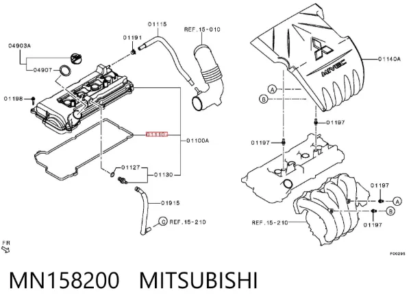 Vedante de tampa de válvulas de motor MN158200 Mitsubishi