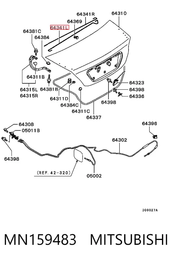 Amortecedor de tampa de porta-malas (de 3ª/5ª porta traseira) MN159483 Mitsubishi