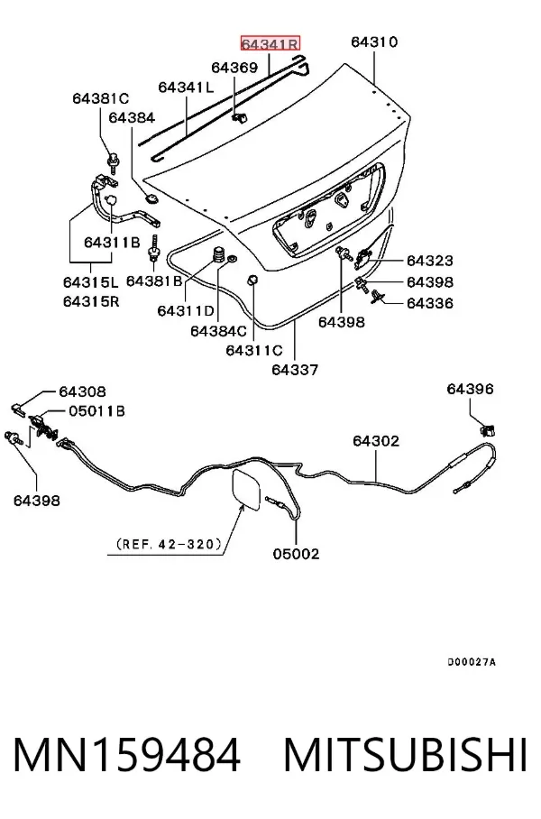 Amortecedor de tampa de porta-malas (de 3ª/5ª porta traseira) MN159484 Mitsubishi
