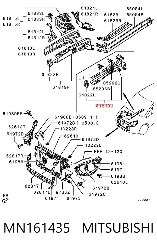 Longarina de chassi dianteira esquerda MN161435 Mitsubishi
