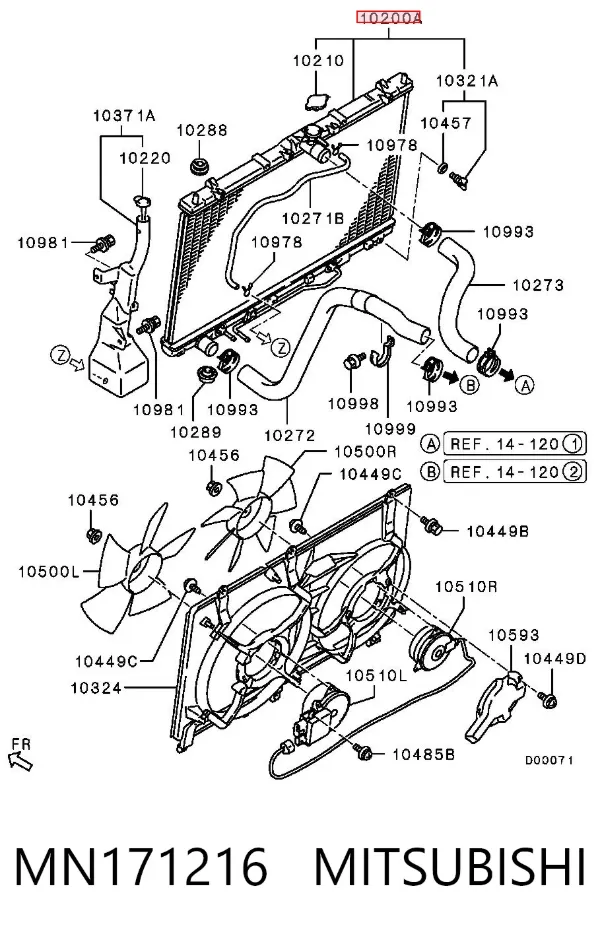Radiador de esfriamento de motor MN171216 Mitsubishi