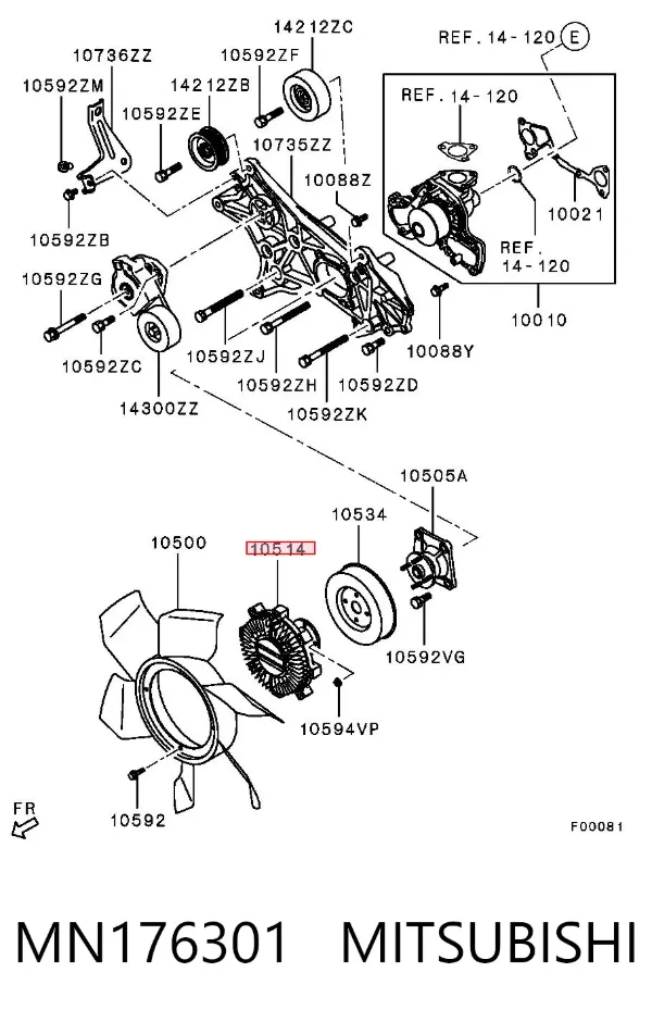 Acoplamento viscoso de ventilador de esfriamento MN176301 Mitsubishi