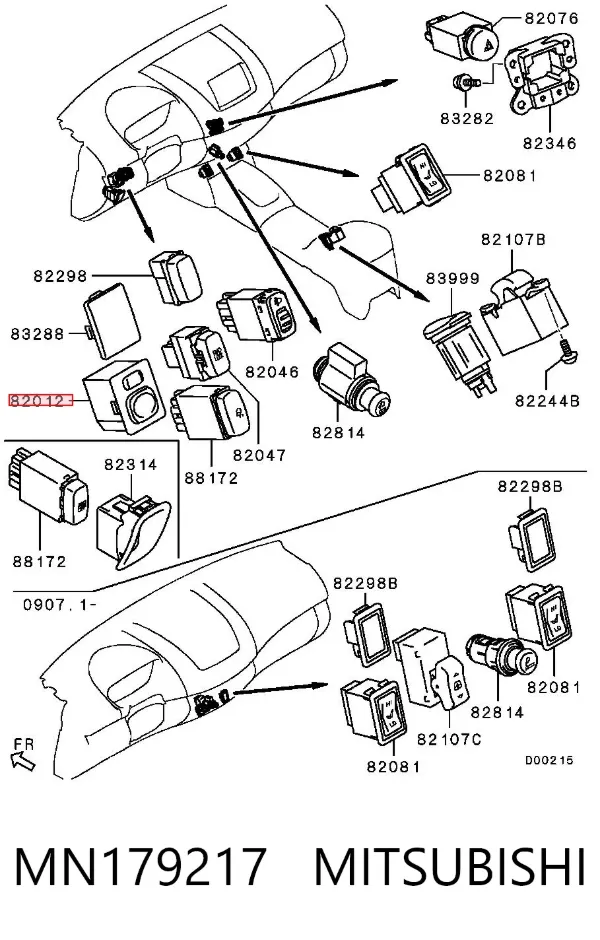 Unidade de controlo dos espelhos de retrovisão, no painel de instrumentos MN179217 Mitsubishi