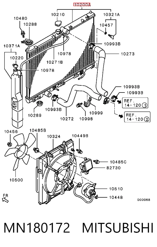 Radiador de esfriamento de motor MN180172 Mitsubishi