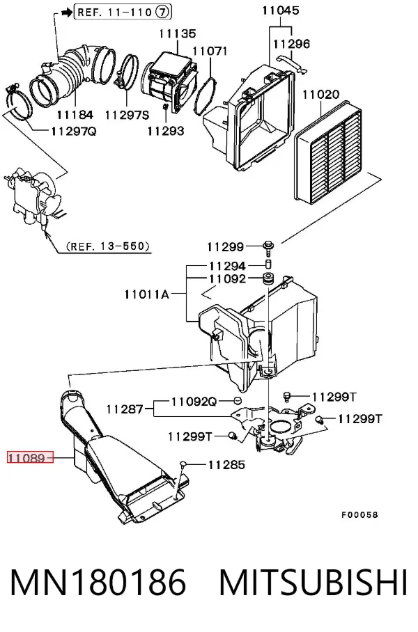 Tomada de ar de filtro de ar MN180186 Mitsubishi