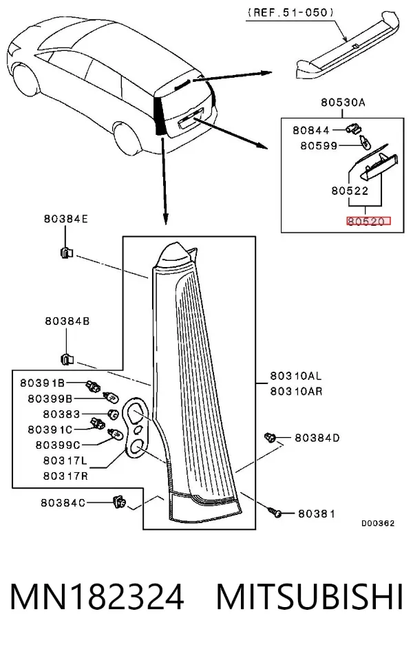 Lanterna da luz de fundo de matrícula traseira MN182324 Mitsubishi