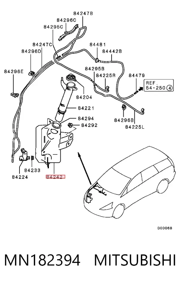 Tanque de fluido para lavador de vidro MN182394 Mitsubishi