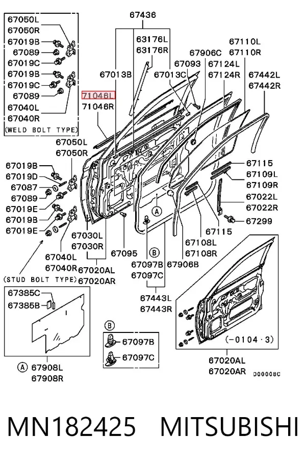 Moldura da porta dianteira esquerda MN182425 Mitsubishi