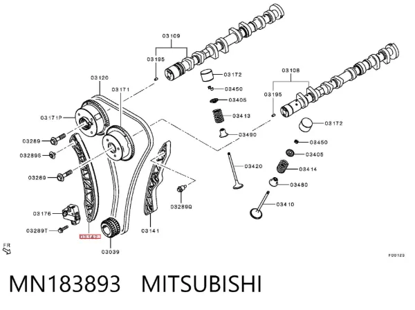 Sapato de reguladora de tensão da cadeia do mecanismo de distribuição de gás MN183893 Mitsubishi
