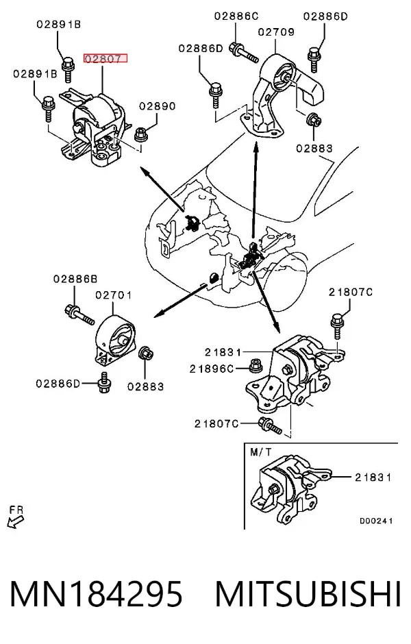 Coxim (suporte) direito de motor MN184295 Mitsubishi