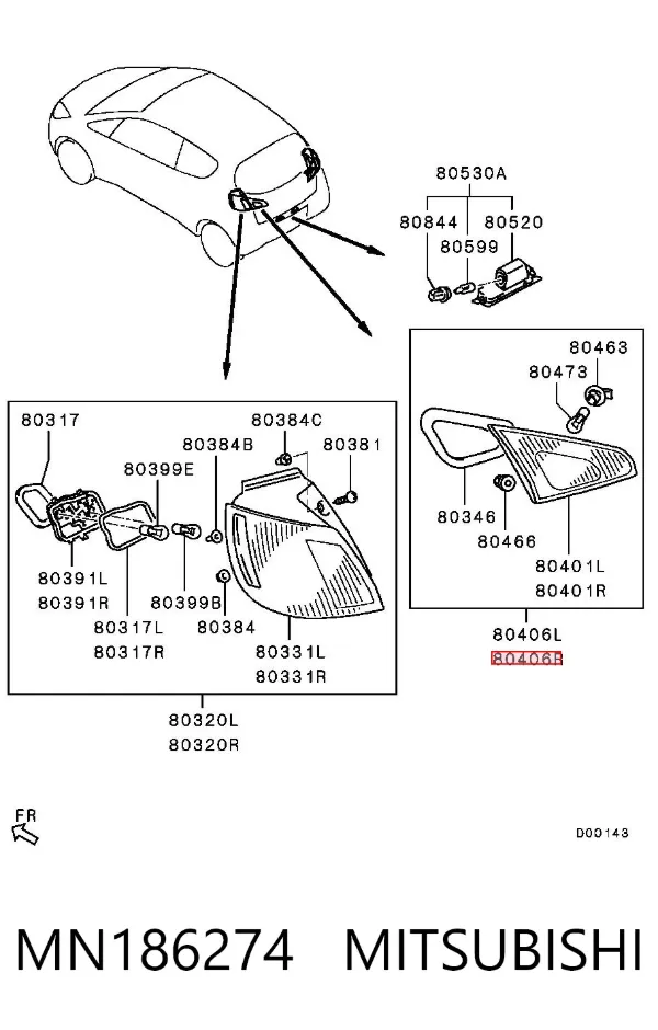 Lanterna traseira direita interna MN186274 Mitsubishi