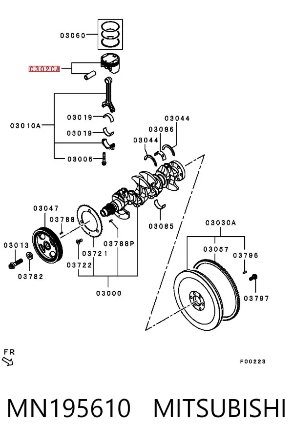 Pistão com passador sem anéis, STD MN195610 Mitsubishi