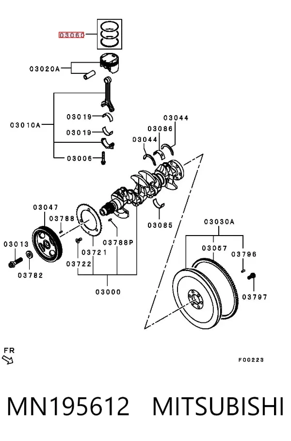 Kit de anéis de pistão de motor, STD. MN195612 Mitsubishi