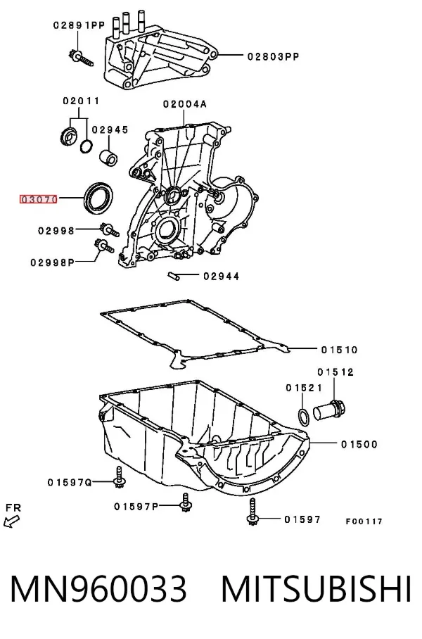 Vedação dianteira de cambota de motor MN960033 Mitsubishi