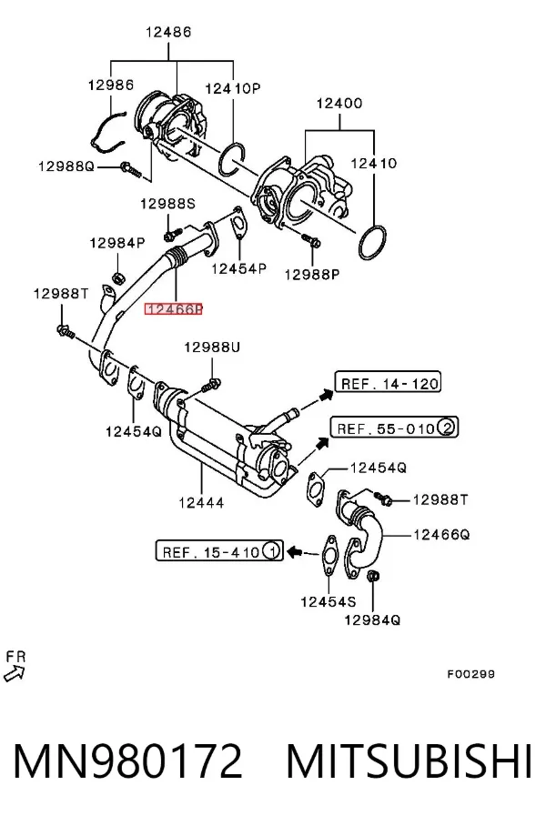 Cano derivado do sistema de recirculação dos gases de escape EGR MN980172 Mitsubishi