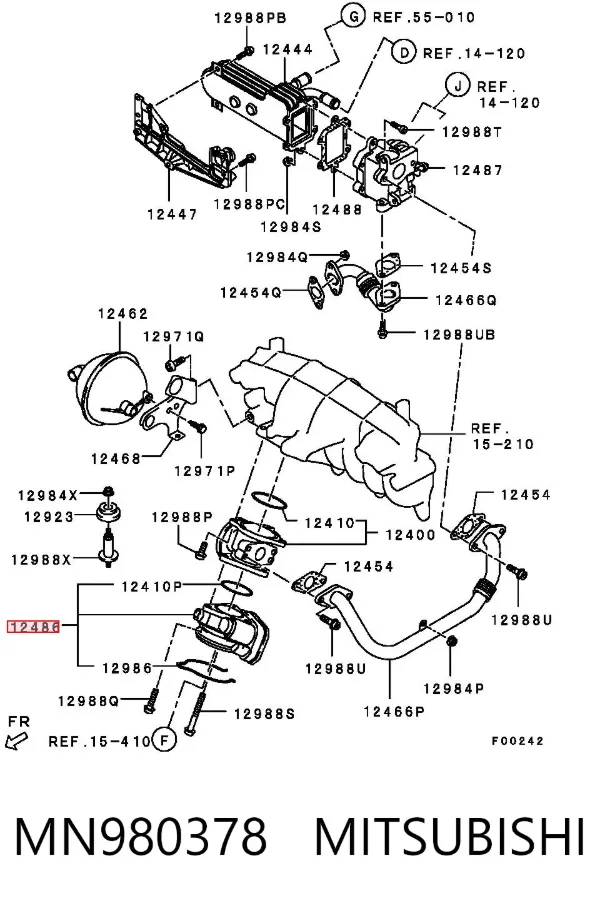 Válvula EGR de recirculação dos gases MN980378 Mitsubishi