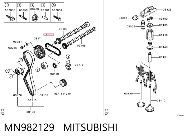Cadeia superior do mecanismo de distribuição de gás MN982129 Mitsubishi