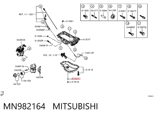 Vedante de rolha de panela de motor MN982164 Mitsubishi