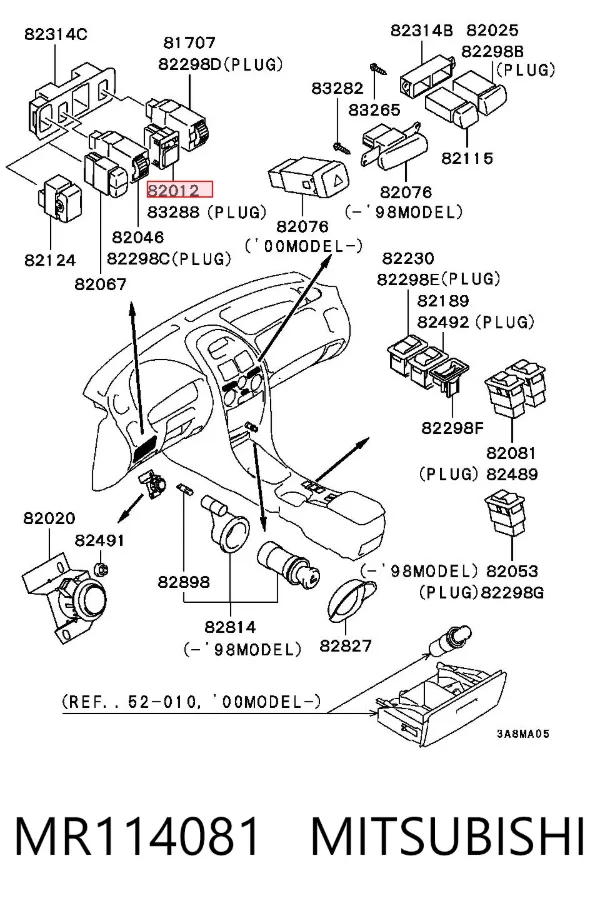 Unidade de controlo dos espelhos de retrovisão, no painel de instrumentos MR114081 Mitsubishi