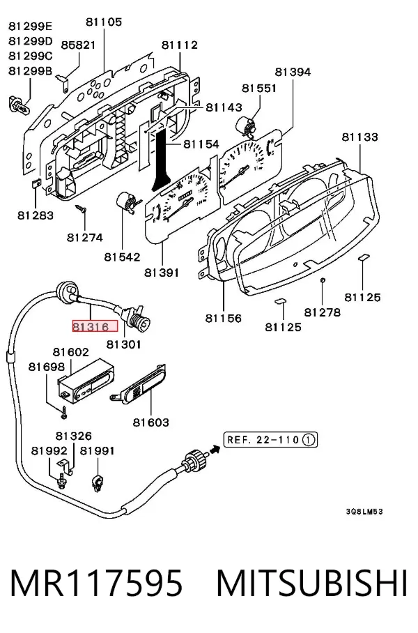 Cabo de acionamento de velocímetro MR117595 Mitsubishi