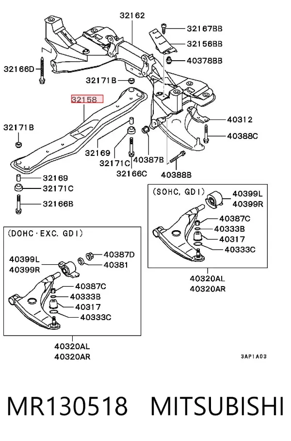 Viga de fixação de motor MR130518 Mitsubishi