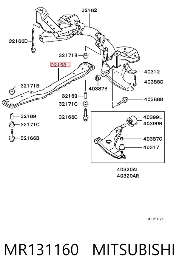 Viga de fixação de motor MR131160 Mitsubishi