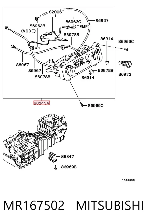 Unidade de controlo dos modos de aquecimento/condicionamento MR167502 Mitsubishi
