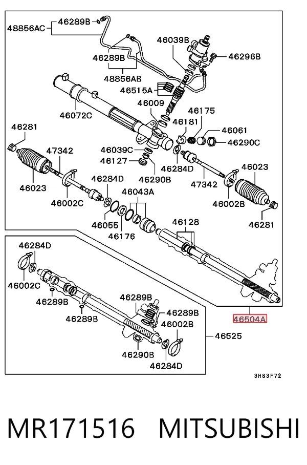 Cremalheira da direção MR171516 Mitsubishi