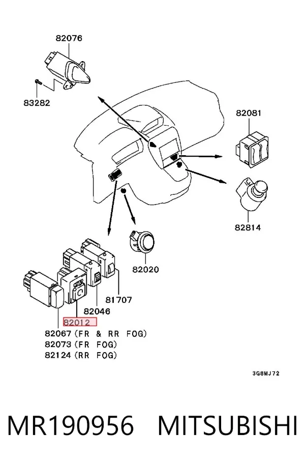 Unidade de controlo dos espelhos de retrovisão, no painel de instrumentos MR190956 Mitsubishi