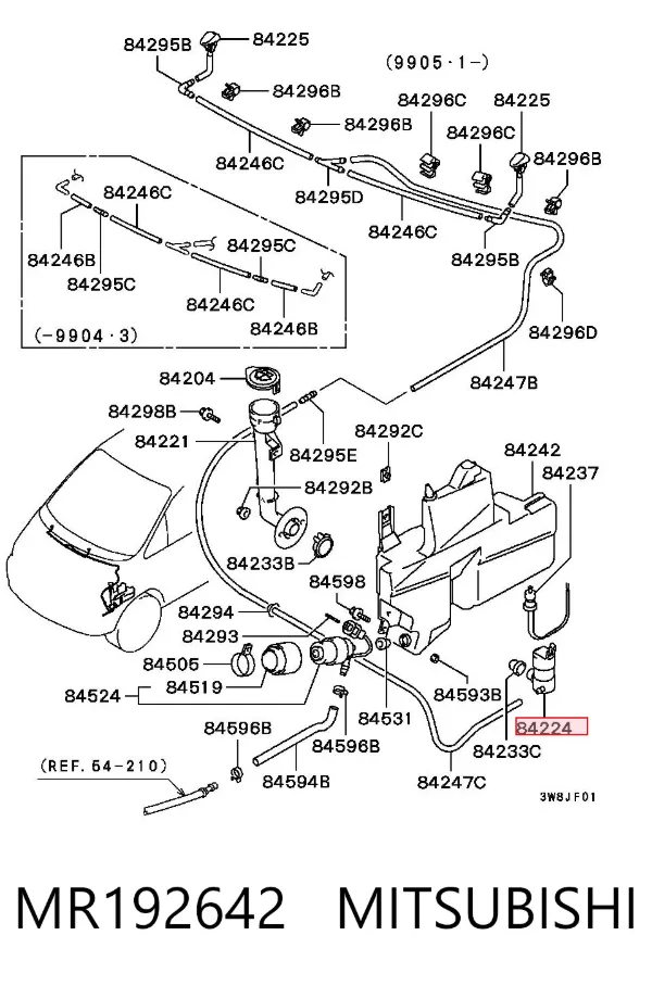 Bomba de motor de fluido para lavador de vidro dianteiro MR192642 Mitsubishi