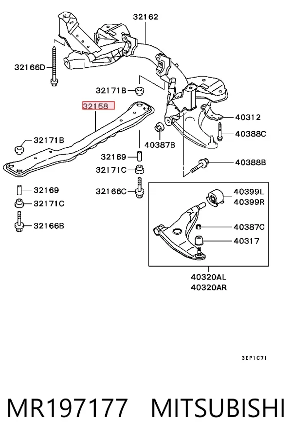 Viga de fixação de motor MR197177 Mitsubishi