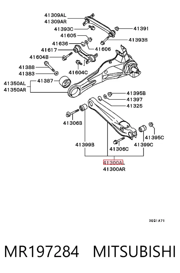 Braço oscilante inferior esquerdo de suspensão dianteira MR197284 Mitsubishi