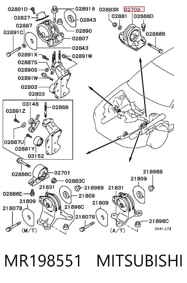 Coxim (suporte) traseiro de motor MR198551 Mitsubishi