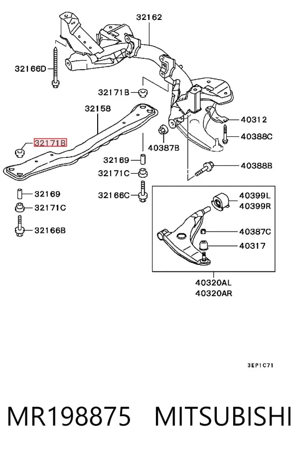 Bucha de viga longitudinal dianteira de motor MR198875 Mitsubishi
