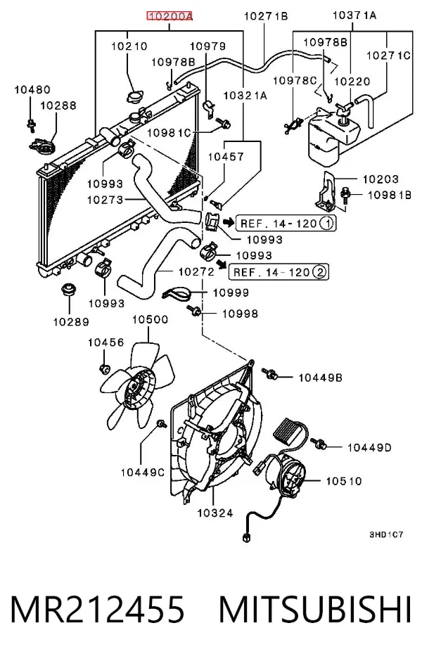 Radiador de esfriamento de motor MR212455 Mitsubishi