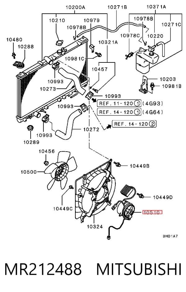 Ventilador elétrico de esfriamento montado (motor + roda de aletas) MR212488 Mitsubishi