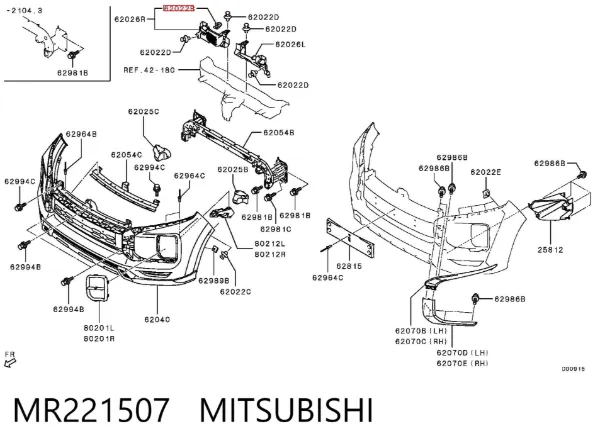 Cápsula (prendedor) de fixação de grelha do radiador ao panel MR221507 Mitsubishi